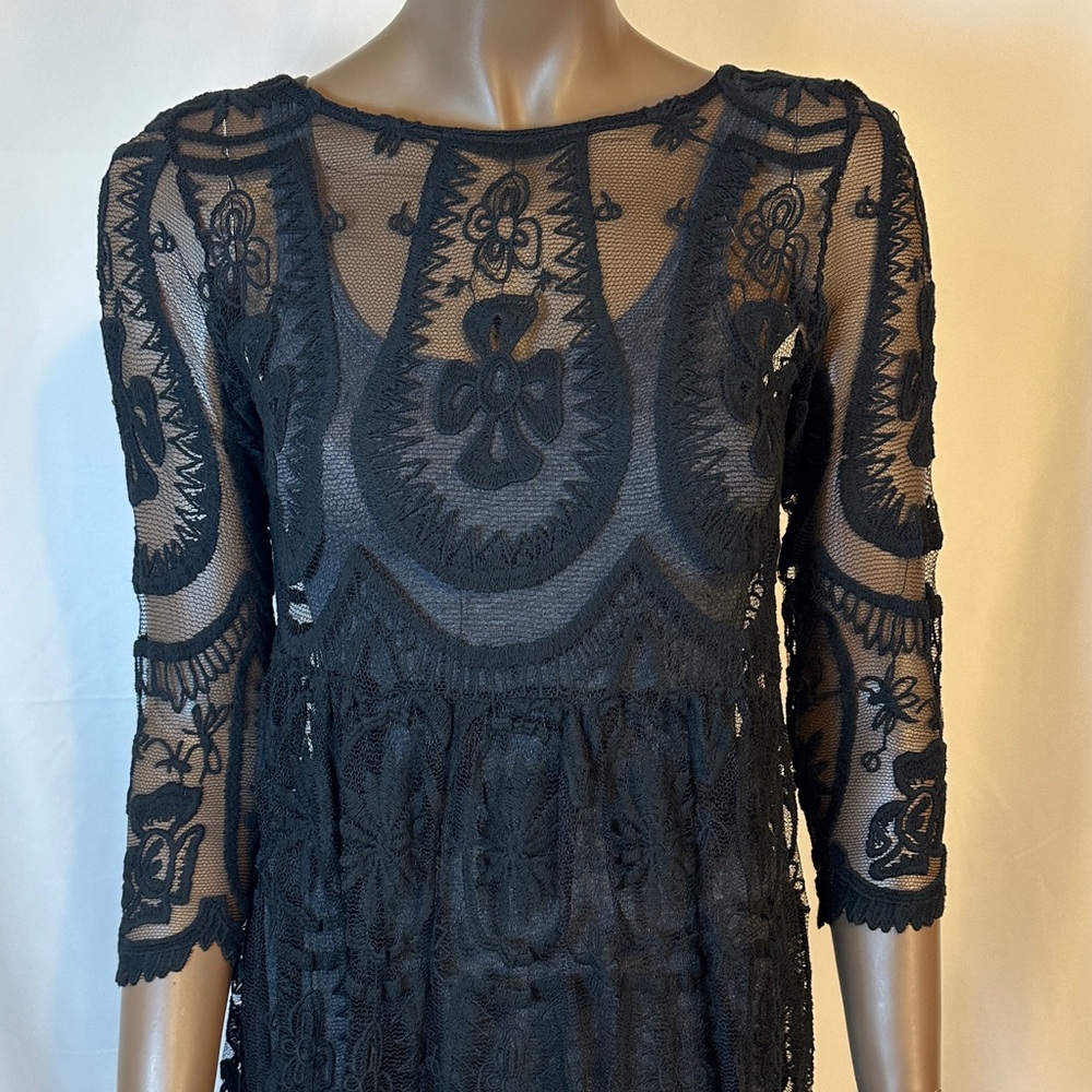 Free People Black Midi Lace Dress